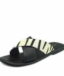 Kickfootwear Zadie Leather Comfort Sole Cross Sliders- Zebra
