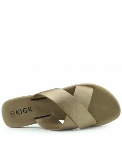 Kickfootwear Zadie Leather Comfort Sole Cross Sliders - Gold WOMENS 7 Kickfootwear Zadie Leather Comfort Sole Cross Sliders - Gold WOMENS
