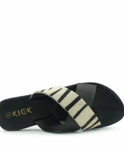 Kickfootwear Zadie Leather Comfort Sole Cross Sliders- Zebra
