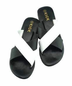 Kickfootwear Zadie Leather Comfort Sole Cross Sliders - Black-White