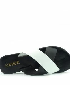 Kickfootwear Zadie Leather Comfort Sole Cross Sliders - Black-White
