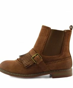 Kickfootwear Brogue Detail Pull On Fringe Chelsea Style Boots - Tan