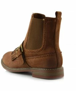 Kickfootwear Brogue Detail Pull On Fringe Chelsea Style Boots - Tan