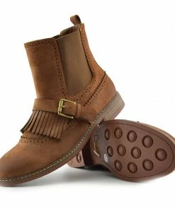 Kickfootwear Brogue Detail Pull On Fringe Chelsea Style Boots - Tan