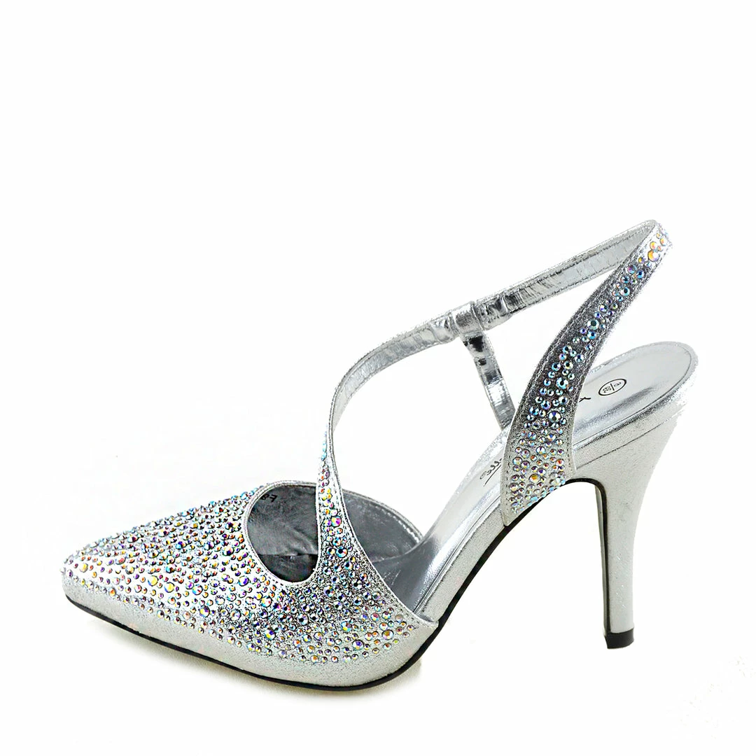 Kickfootwear Silver Ultra Sparkle Pointed Slingback Shoes 1 Kickfootwear Silver Ultra Sparkle Pointed Slingback Shoes