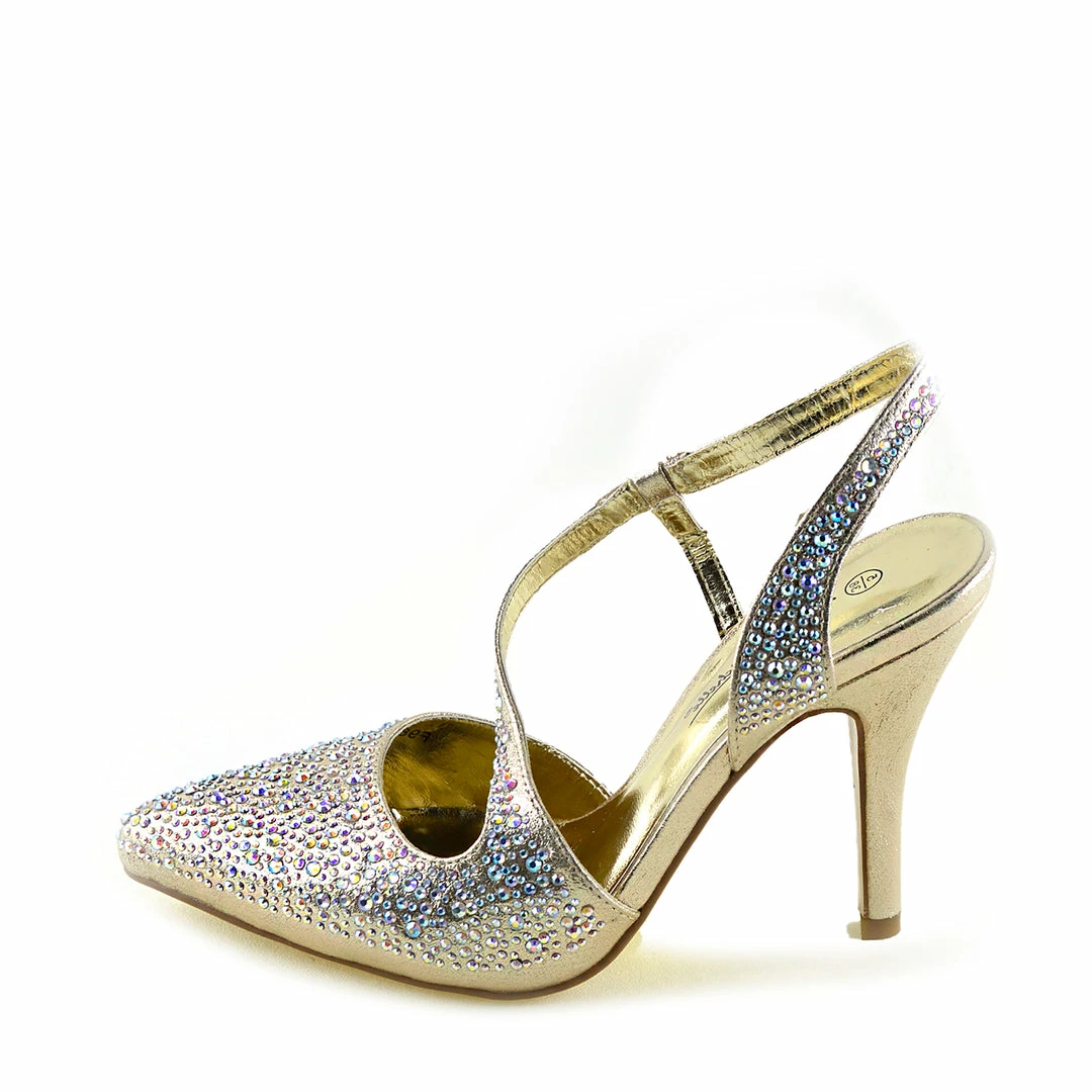 Kickfootwear WOMENS Gold Ultra Sparkle Pointed Slingback Shoes 1 Kickfootwear WOMENS Gold Ultra Sparkle Pointed Slingback Shoes