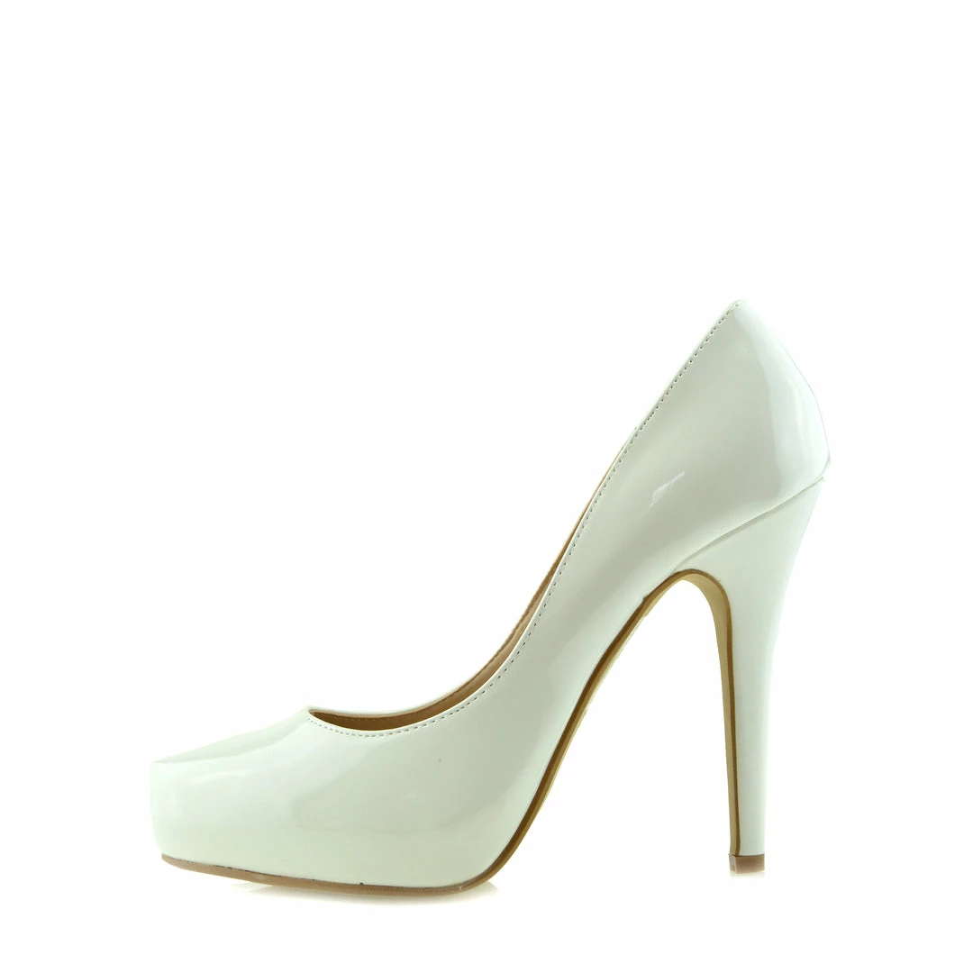Kickfootwear WOMENS Patent Stiletto Court Shoes - White 1 Kickfootwear WOMENS Patent Stiletto Court Shoes - White