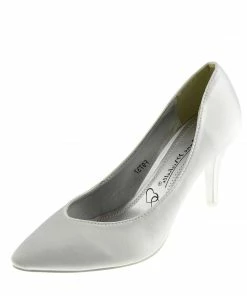 Kickfootwear Ladies Heels Wedding Satin Bridal Shoes - White Court