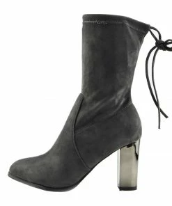 Kickfootwear Maya Tie Back Metallic Block Heel Sock Boots - Grey