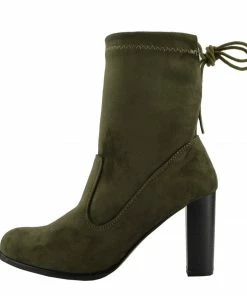 Kickfootwear Maya Tie Back Wooden Block Heel Sock Boots - Khaki WOMENS