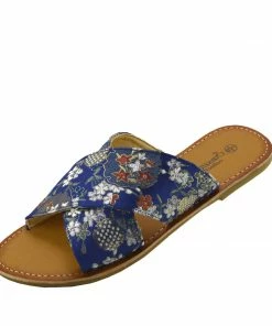 Kickfootwear Womens Flowers Print Sandals Flip Flops Flat Beach Shoes - Floral Print Navy
