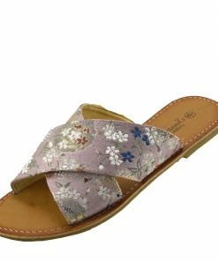 Kickfootwear Womens Flowers Print Sandals Flip Flops Flat Beach Shoes - Floral Print Pink