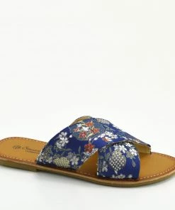 Kickfootwear Womens Flowers Print Sandals Flip Flops Flat Beach Shoes - Floral Print Navy