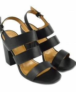 Kickfootwear Multi Wide Strap Block Heel Sandals - Black
