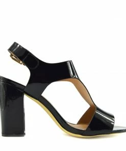 Kickfootwear Multi Wide Strap Block Heel Sandals - Black Patent