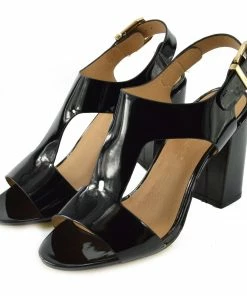 Kickfootwear Multi Wide Strap Block Heel Sandals - Black Patent