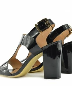 Kickfootwear Multi Wide Strap Block Heel Sandals - Black Patent