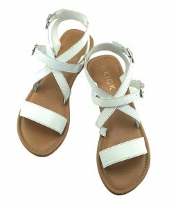 Kickfootwear WOMENS Flat Leather Gladiator Sandals - White