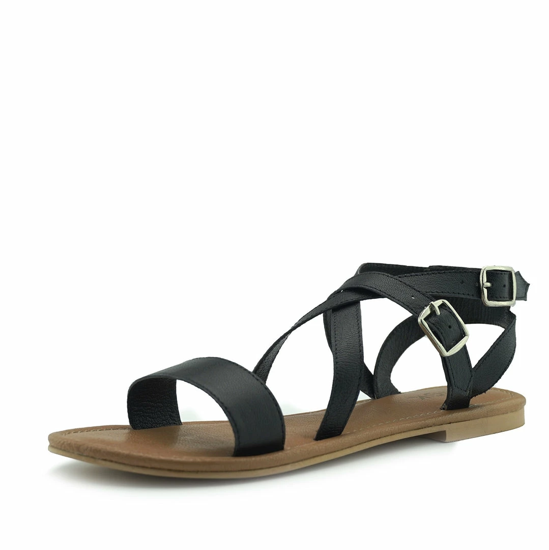 Kickfootwear Flat Leather Gladiator Sandals - Black WOMENS 4 Kickfootwear Flat Leather Gladiator Sandals - Black WOMENS