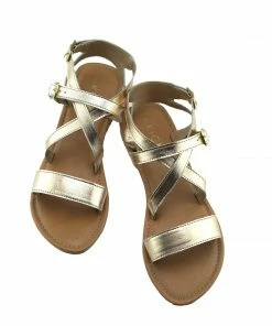Kickfootwear Flat Leather Gladiator Sandals - Gold