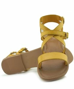 Kickfootwear WOMENS Flat Leather Gladiator Sandals - Yellow