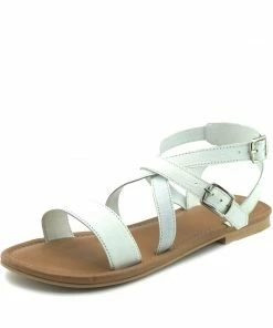 Kickfootwear WOMENS Flat Leather Gladiator Sandals - White