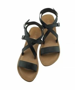 Kickfootwear Flat Leather Gladiator Sandals - Black WOMENS