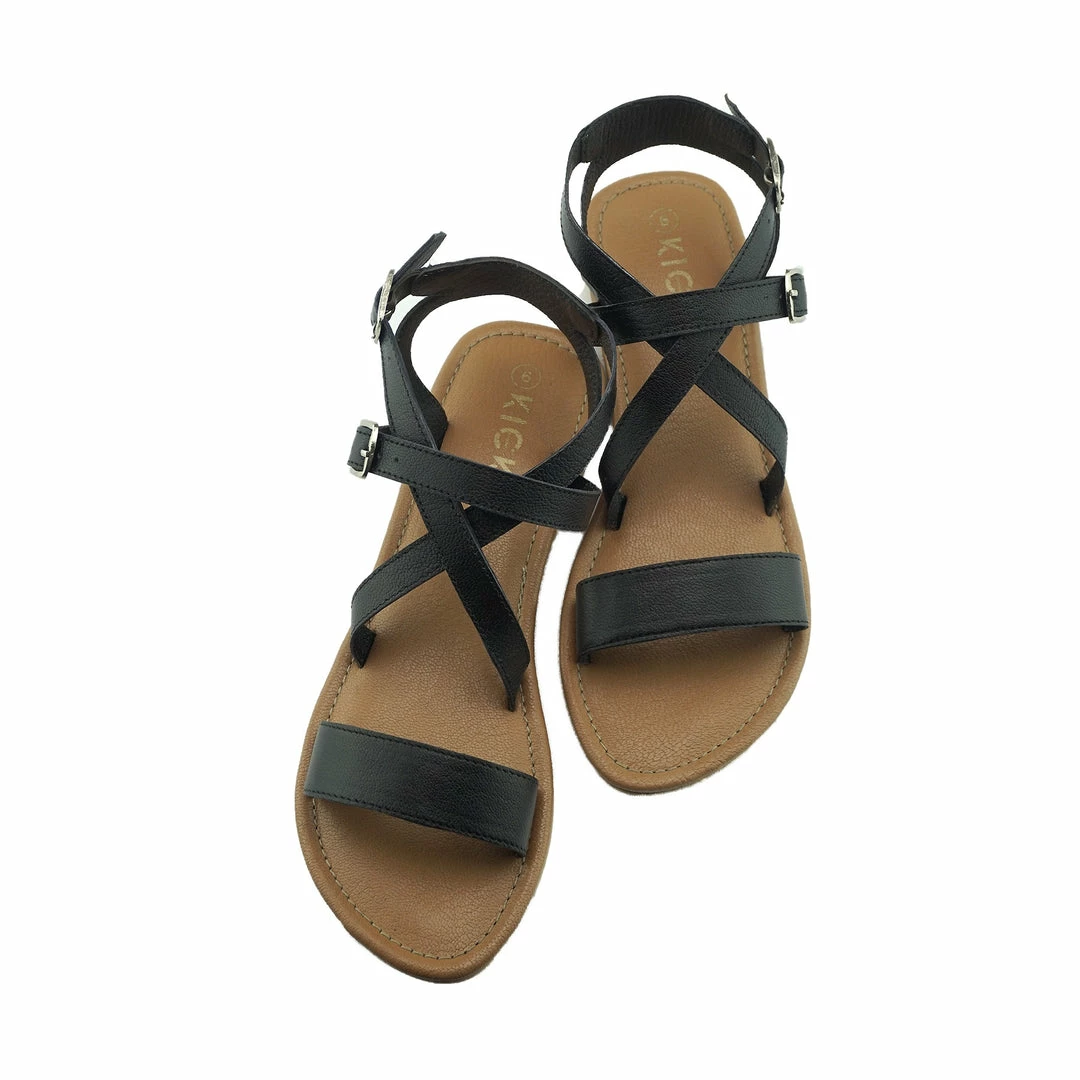 Kickfootwear Flat Leather Gladiator Sandals - Black WOMENS 2 Kickfootwear Flat Leather Gladiator Sandals - Black WOMENS