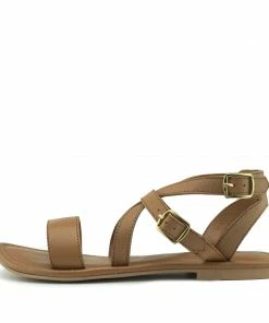 Kickfootwear Flat Leather Gladiator Sandals- Tan WOMENS