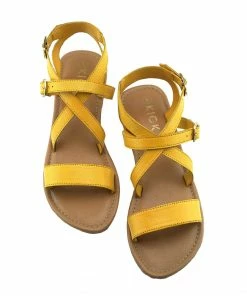 Kickfootwear WOMENS Flat Leather Gladiator Sandals - Yellow