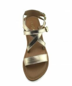 Kickfootwear Flat Leather Gladiator Sandals - Gold