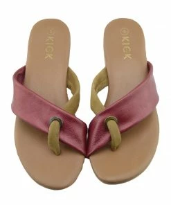 Kickfootwear June Leather Strap Comfort Sole Sandals - Coral Red