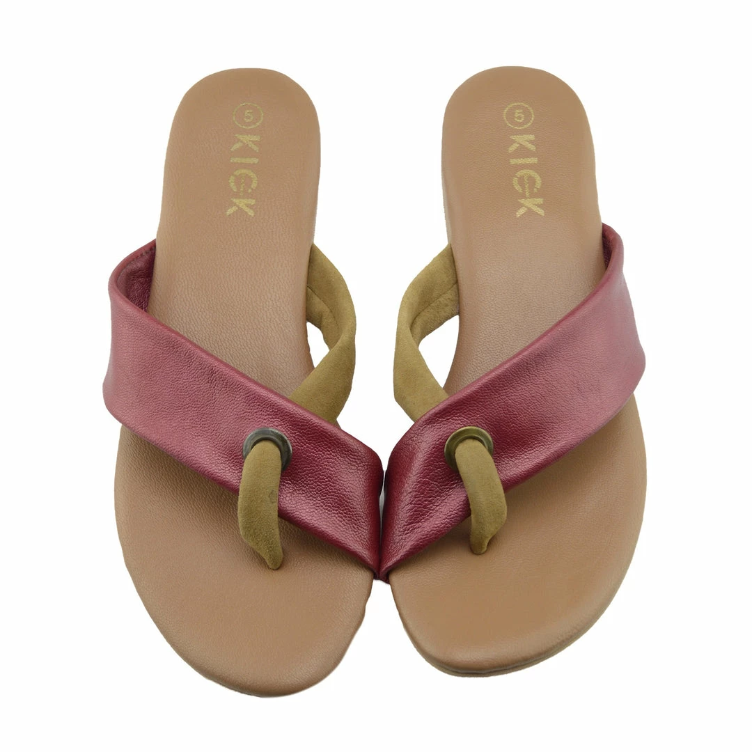 Kickfootwear June Leather Strap Comfort Sole Sandals - Coral Red 2 Kickfootwear June Leather Strap Comfort Sole Sandals - Coral Red