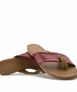 Kickfootwear June Leather Strap Comfort Sole Sandals - Coral Red 7 Kickfootwear June Leather Strap Comfort Sole Sandals - Coral Red