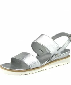 Kickfootwear Metallic Wedge Wide Strap Sandals - Silver
