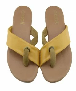 Kickfootwear June Leather Strap Comfort Sole Sandals - Yellow WOMENS