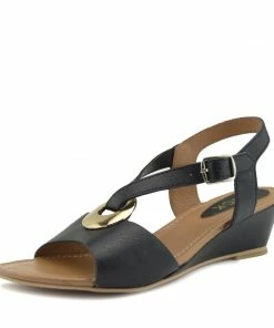 Kickfootwear Leather Smart Holiday Wedge Ring Sandals - Black