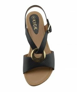 Kickfootwear Leather Smart Holiday Wedge Ring Sandals - Black