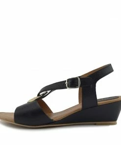Kickfootwear Leather Smart Holiday Wedge Ring Sandals - Black
