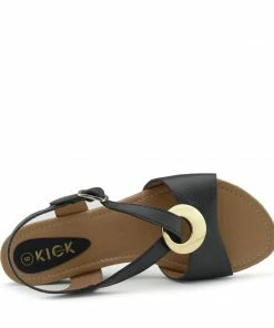 Kickfootwear Leather Smart Holiday Wedge Ring Sandals - Black