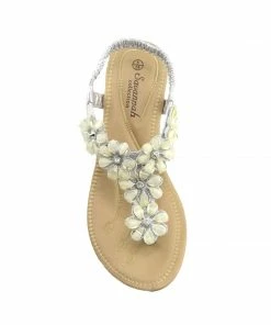 Kickfootwear Wedge Floral Beaded T Bar Sandals - Silver