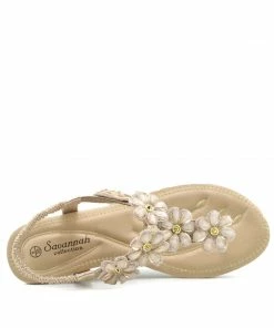 Kickfootwear Wedge Floral Beaded T Bar Sandals - Gold WOMENS