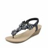 Kickfootwear Wedge Floral Beaded T Bar Sandals - Black