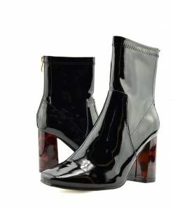 Kickfootwear WOMENS Coco Retro Tortoise Block Heel Sock Boot - Black Patent 8 Kickfootwear WOMENS Coco Retro Tortoise Block Heel Sock Boot - Black Patent