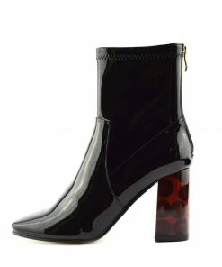 Kickfootwear WOMENS Coco Retro Tortoise Block Heel Sock Boot - Black Patent