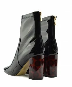 Kickfootwear WOMENS Coco Retro Tortoise Block Heel Sock Boot - Black Patent
