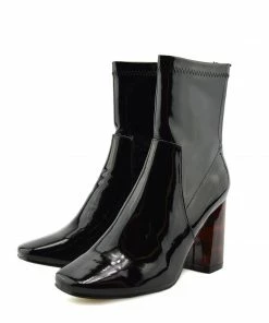 Kickfootwear WOMENS Coco Retro Tortoise Block Heel Sock Boot - Black Patent 9 Kickfootwear WOMENS Coco Retro Tortoise Block Heel Sock Boot - Black Patent