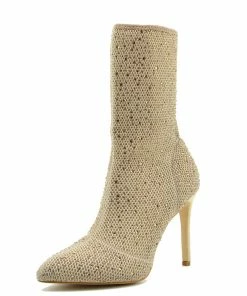 Kickfootwear WOMENS Flaunt Glitter Mesh Sock Party Stiletto Boots - Nude 6 Kickfootwear WOMENS Flaunt Glitter Mesh Sock Party Stiletto Boots - Nude