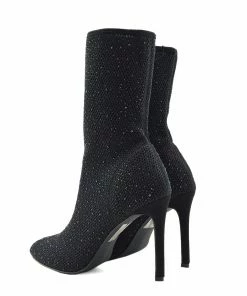 Kickfootwear Flaunt Glitter Mesh Sock Party Stiletto Boots - Black 6 Kickfootwear Flaunt Glitter Mesh Sock Party Stiletto Boots - Black