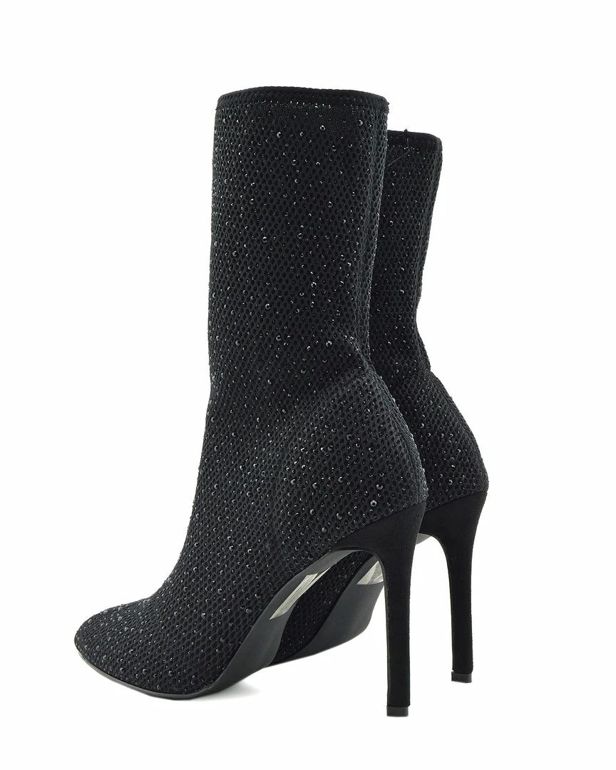 Kickfootwear Flaunt Glitter Mesh Sock Party Stiletto Boots - Black 3 Kickfootwear Flaunt Glitter Mesh Sock Party Stiletto Boots - Black